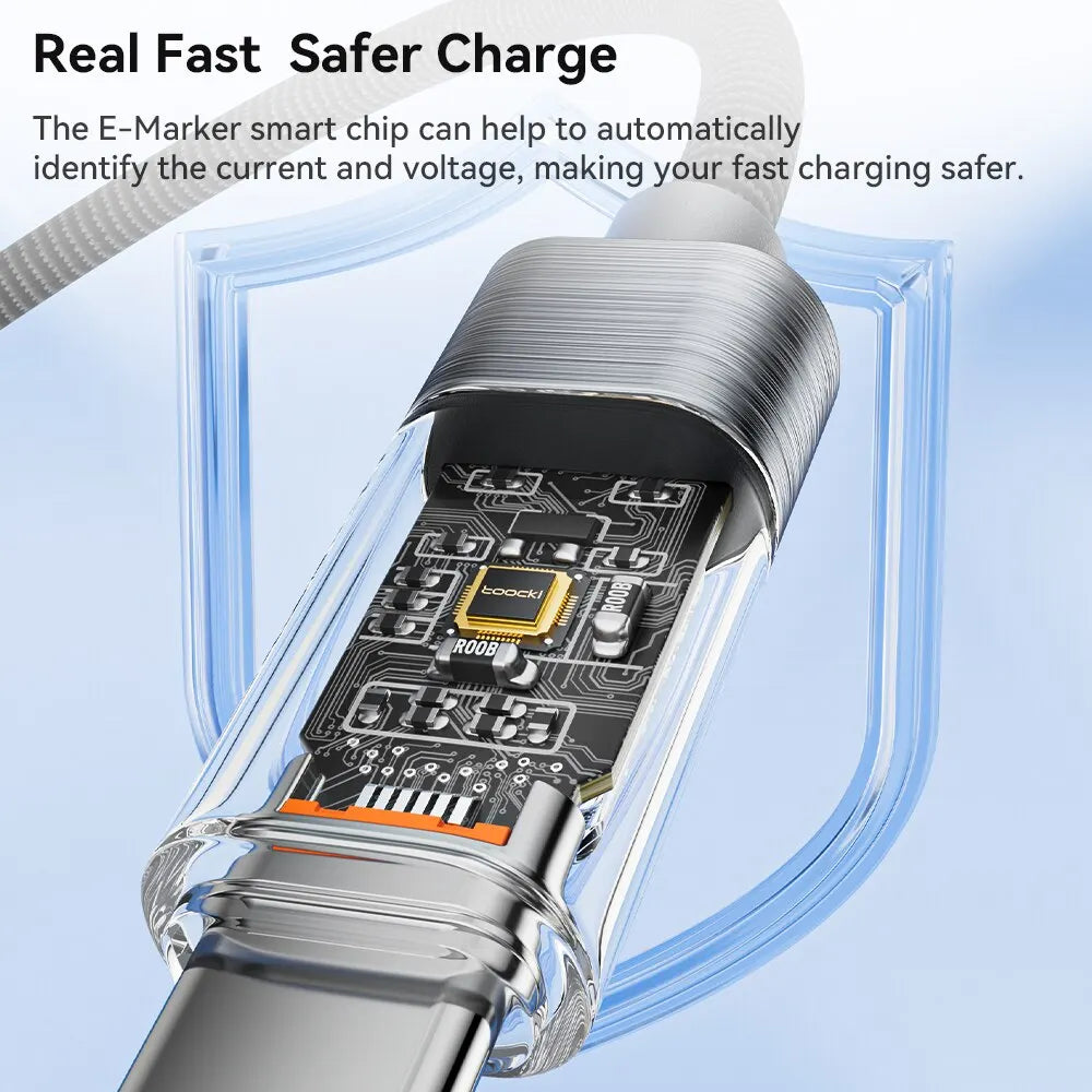 Toocki USB Type-C to Type-C Cable, 100W, PD Display, Fast Charger, Transparent Cable for Xiaomi Macbook
