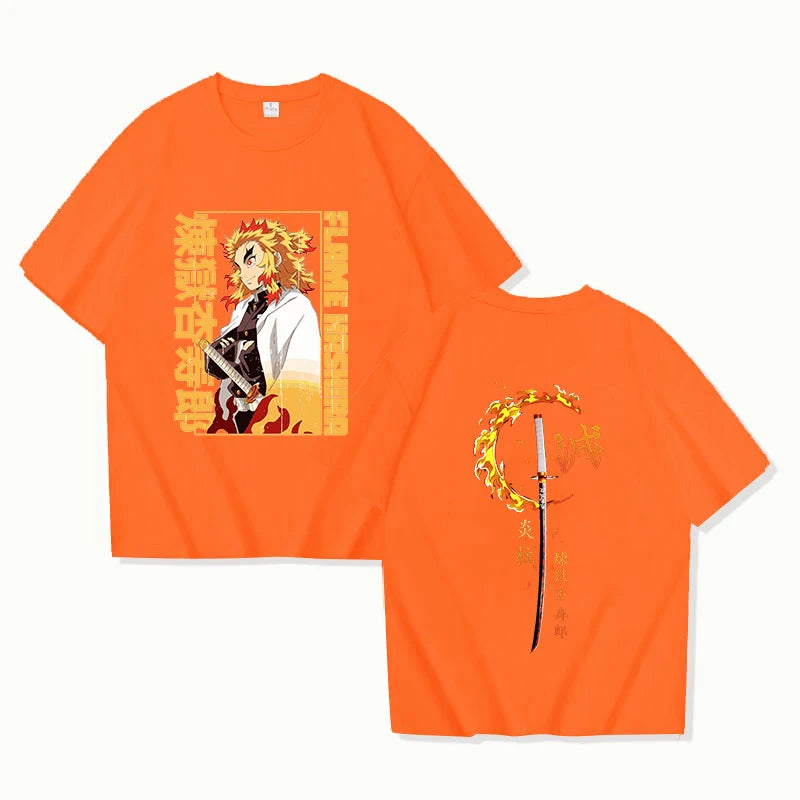 Nouveau Anime Rengoku Kyoujurou T-shirt unisexe à manches courtes col rond été motif décontracté impression T-shirt haut T-shirt