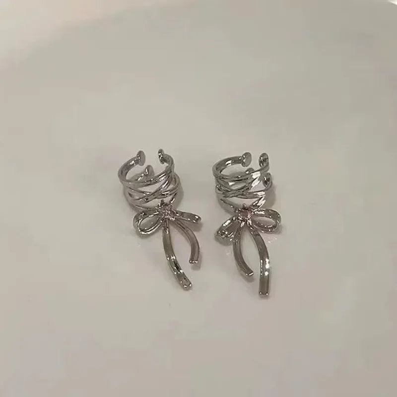 Filles nouveau ruban esthétique oreille Clips Style ruban nœud papillon mode coréenne Kpop boucle d'oreille bijoux