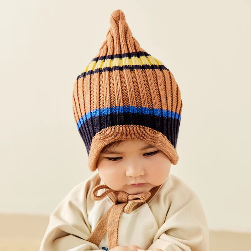 Mini Bala – chapeau de Protection des oreilles pour enfants, bloc de couleurs, pour garçons et filles, casquette tricotée rétro tendance, nouvelle collection automne et hiver 2025