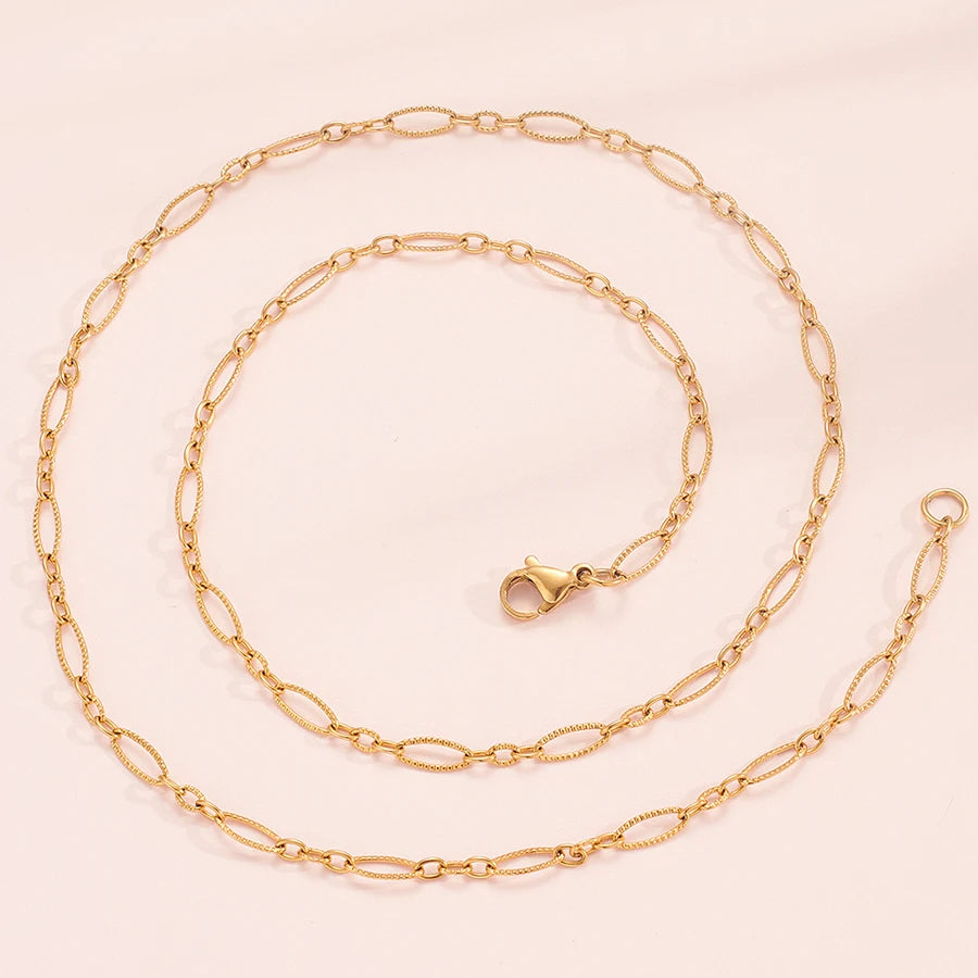 Collier Figaro O JONecklace en acier inoxydable gaufré SION L pour hommes et femmes,