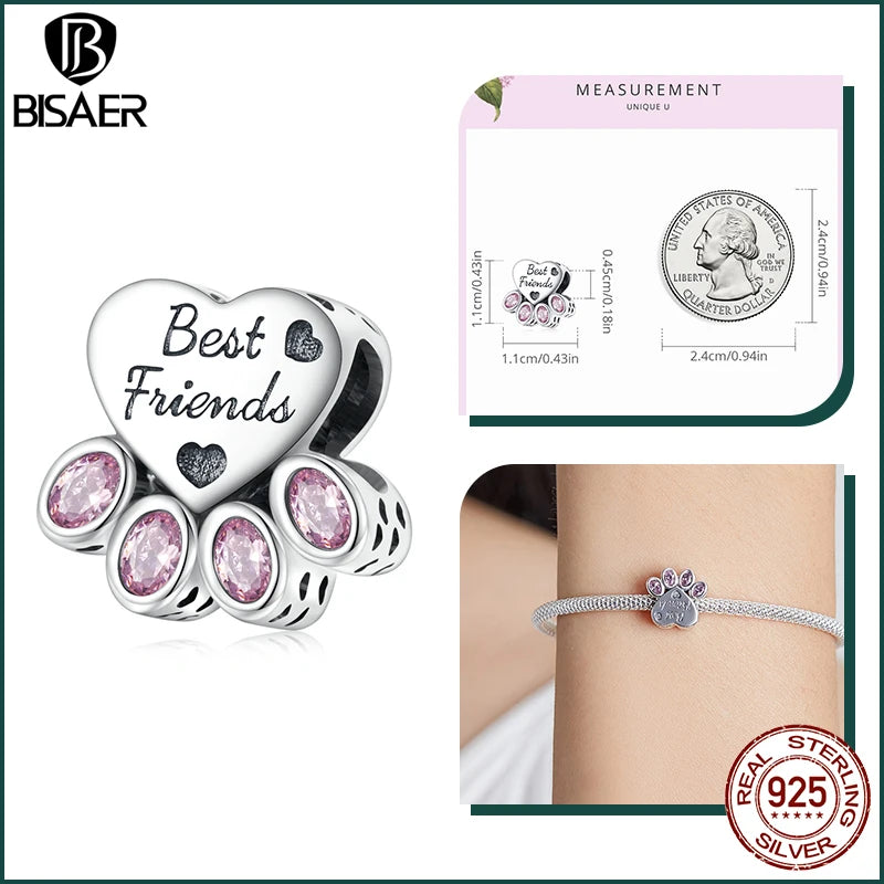 BISAER 925 en argent Sterling mignon chien breloque perle teckel animal de compagnie pendentif platine plaqué ajustement femmes Bracelet à bricoler soi-même bijoux fins