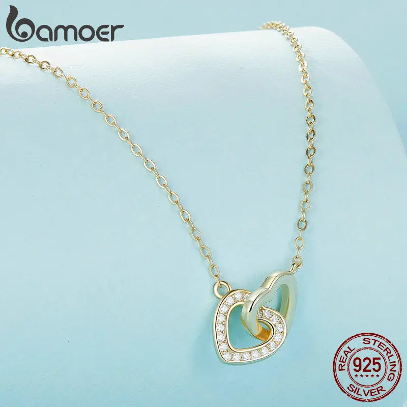 BAMOER 925 en argent Sterling connecté coeur pendentif collier pour petite amie saint valentin cadeau bijoux fins SCN181