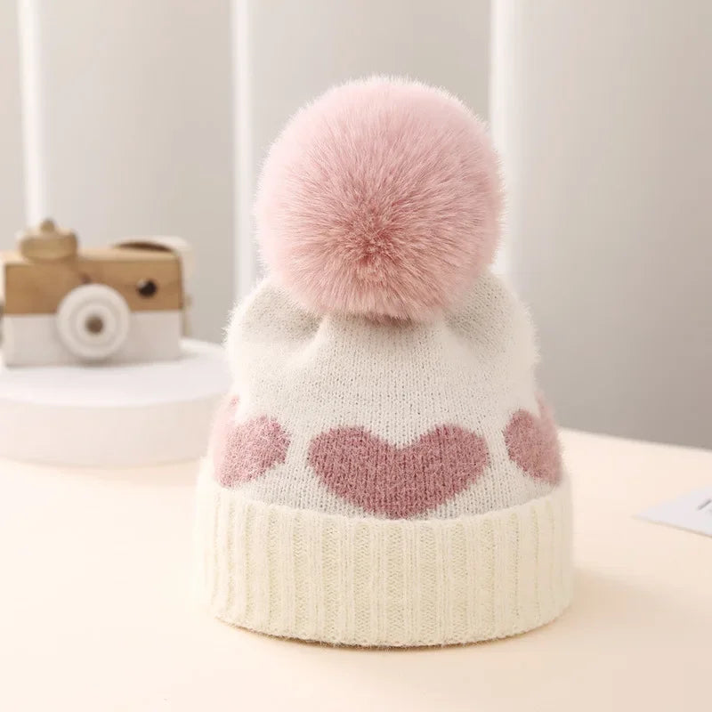 Bonnet épais en acrylique pour tout-petits, chapeaux pour bébés filles, chaud, mignon, coeur, nouveau-né, 0-12 mois, automne, hiver, nouveau, 2023
