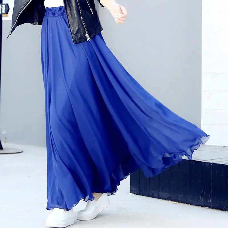 2025 printemps jupe 3 couches en mousseline de soie jupes longues pour femmes élégant décontracté taille haute Boho plage Maxi jupes Saias Femme 80/90/100 cm