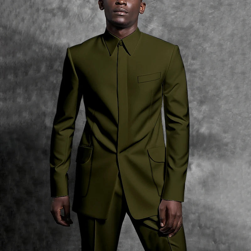 Costumes sur mesure col montant smoking Gentleman couleur unie tenue homme costume ensemble 2 pièces intelligent décontracté quotidien bureau mâle vêtements