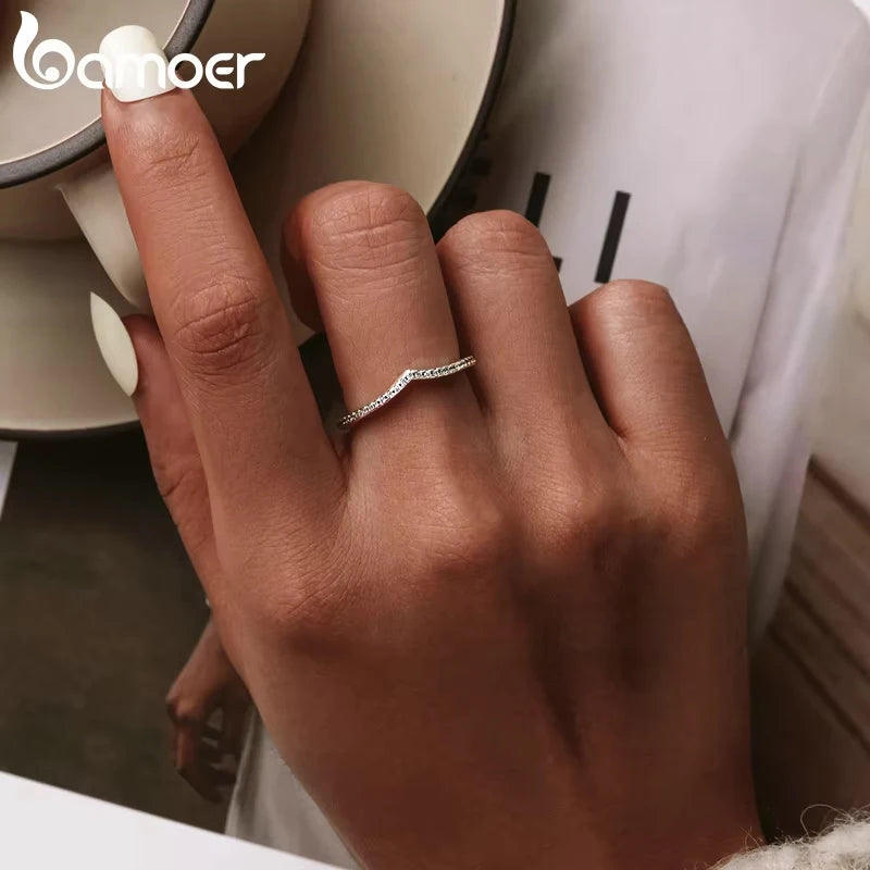 BAMOER 100% 925 argent Sterling goutte d'eau clair CZ bagues pour les femmes de mariage fiançailles bijoux petite amie cadeau PA7649