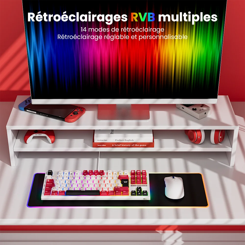 RK ROYAL KLUDGE R87 -Clavier mécanique français 87 touches rétroéclairé RVB, clavier de jeu filaire échangeable à chaud, touches personnalisées