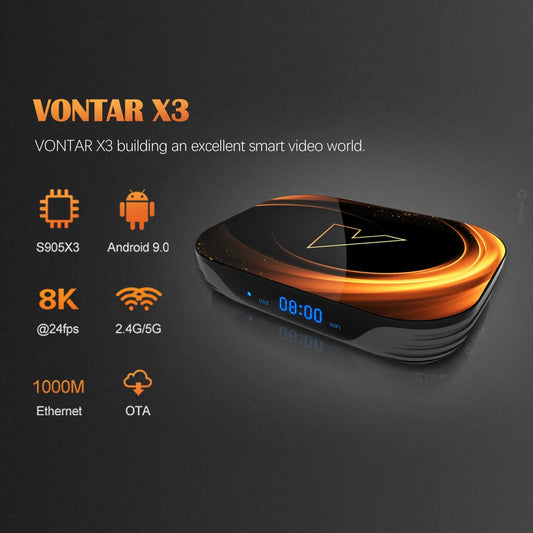 VONTAR X3 4GB 128GB 8K TV BOX Android 9 Smart Android TVBOX 9.0 Amlogic S905X3 Wifi 1080P BT 4K décodeur 4GB 64GB 32GB