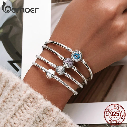 BAMOER authentique 100% 925 argent Sterling classique serpent chaîne Bracelet et Bracelet pour les femmes pavé réglage CZ bijoux fins PAS916