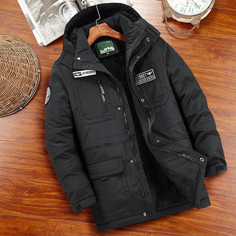 Parka d'hiver à capuche épaisse pour hommes, coupe-vent chaud, vestes décontractées pour hommes, vêtements d'extérieur, mode militaire