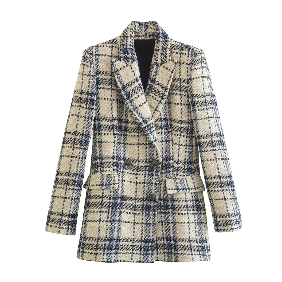 CNlalaxury-Blazer en tweed à double boutonnage pour femme, manteau de trajet avec poche, manches longues, décontracté, printemps, automne, 2024