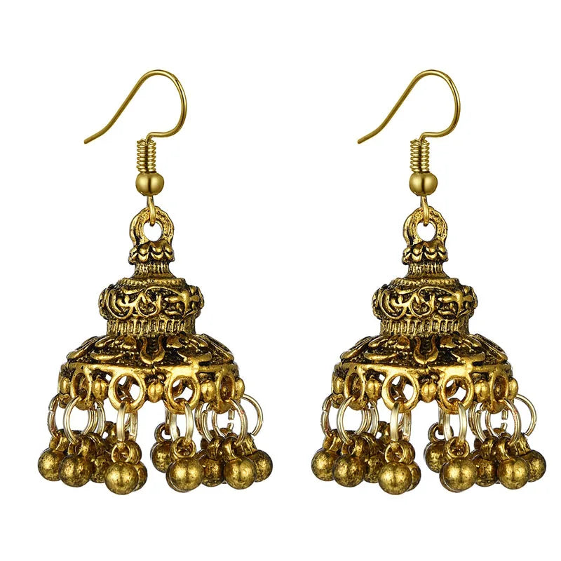 Jhumka – boucles d'oreilles tibétaines pour femmes, bijoux en alliage, couleur or argent, cloche oxydée, tribal gitane, pampilles, bijoux indiens