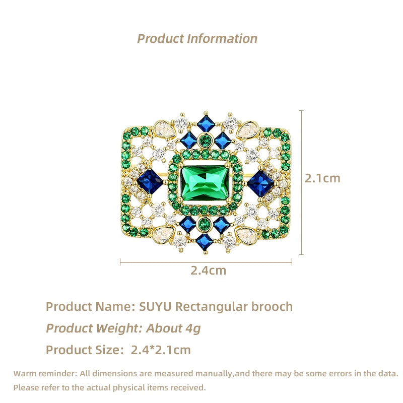 SUYU Imitation jadéite rectangulaire couleur correspondant cubique zircone broche vêtements accessoires fixation accessoires broches