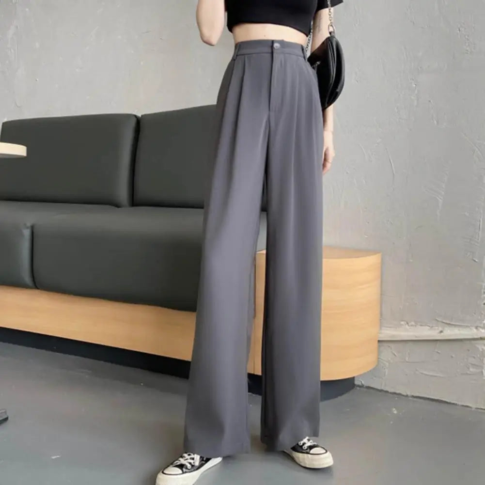 Pantalon de costume pour femmes, Style coréen, taille haute, jambes larges, poches inclinées, pantalon de bureau ample, pantalon de costume d'affaires décontracté