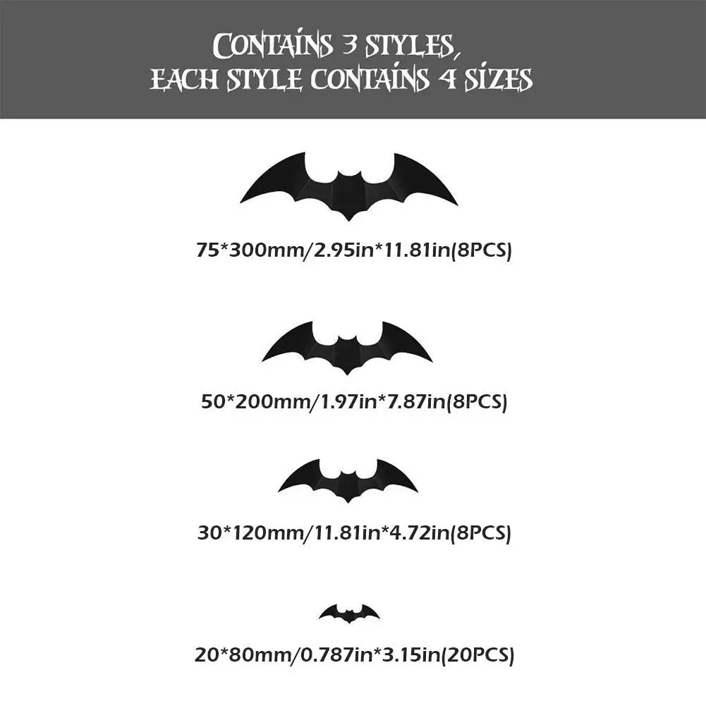 Décorations de chauves-souris d'Halloween, chauve-souris en PVC 3D sur le mur, autocollants muraux de chauves-souris noires, accessoires effrayants d'Halloween