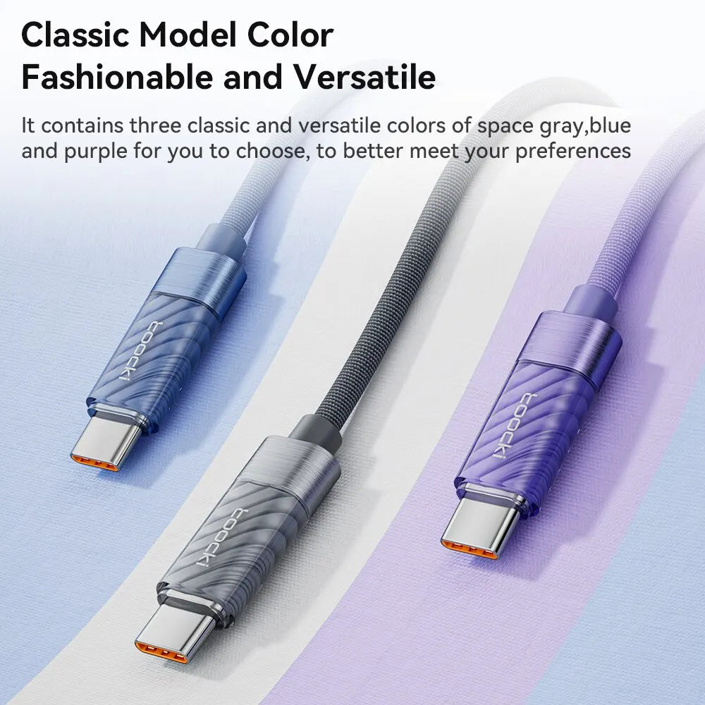 Toocki USB Type-C to Type-C Cable, 100W, PD Display, Fast Charger, Transparent Cable for Xiaomi Macbook