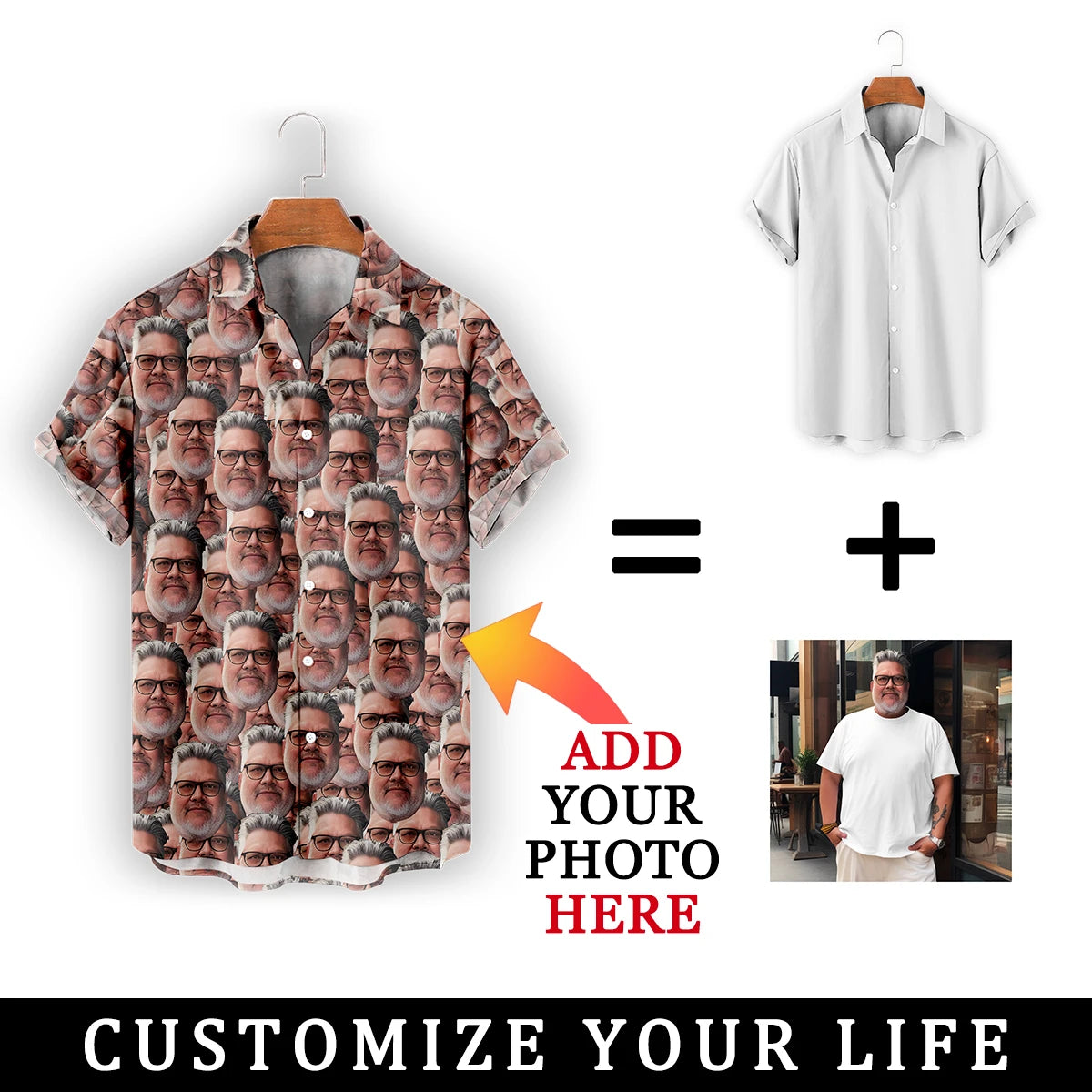 Chemise Hawaïenne Personnalisée pour Homme et Femme, Design Personnalisé, ixsur la Plage, Cadeau d'Anniversaire, Été