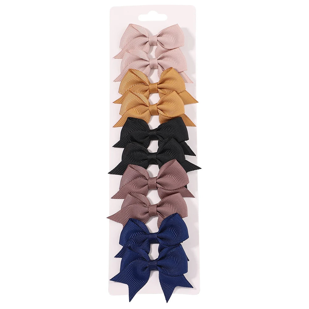 Pinces à cheveux avec nœuds pour enfants, couleur unie, pour bébés filles, ruban fait à la main, épingle à cheveux, Barrettes, accessoires pour cheveux du nouvel an, 10 pièces/ensemble