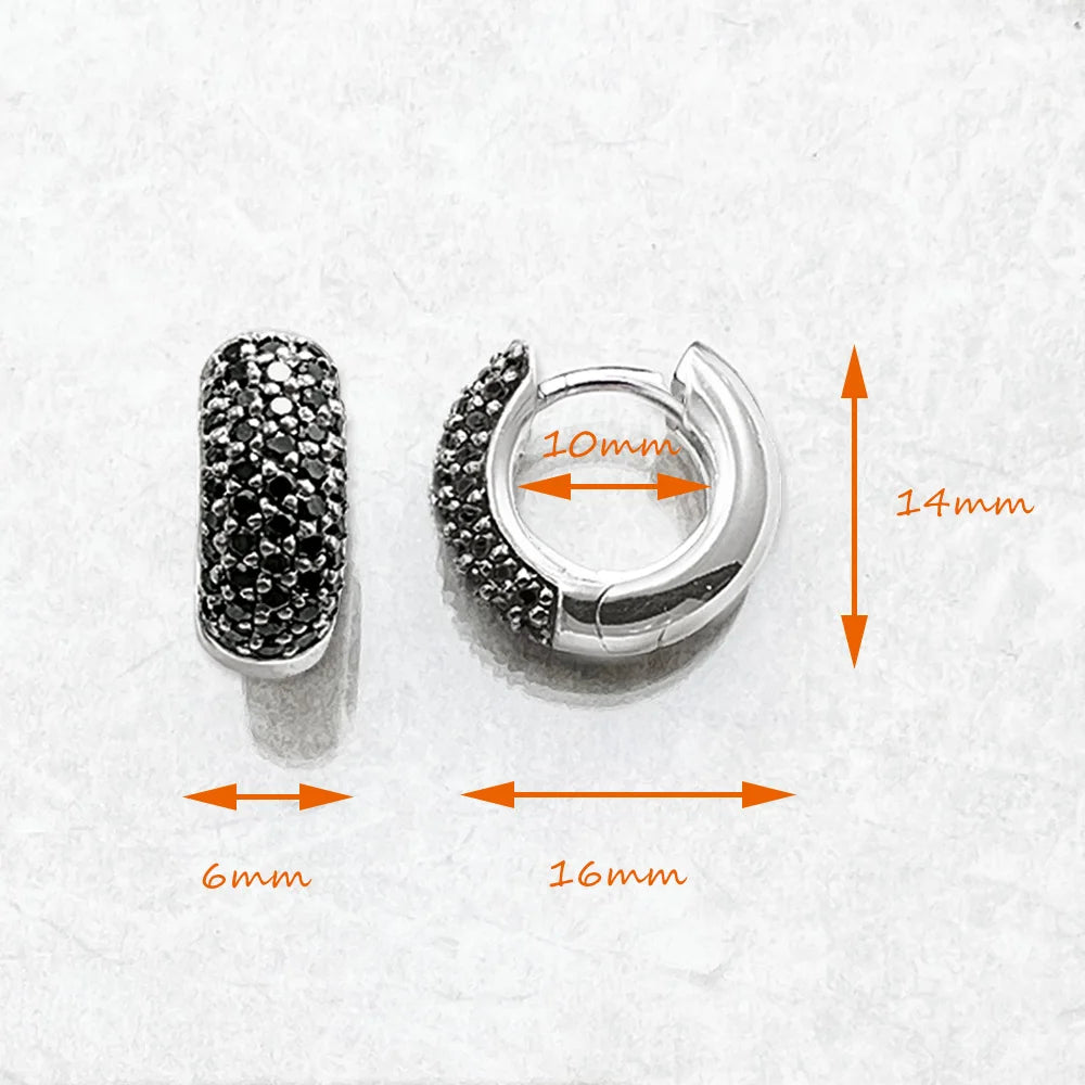 Boucles d'oreilles créoles noires à charnière, bijoux fins Vintage européens pour femmes et hommes, cadeau d'hiver en argent Sterling 925 véritable