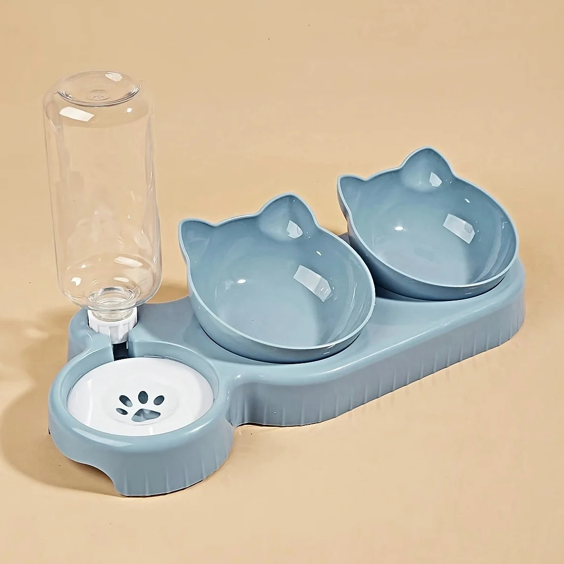 Ensemble de bols à eau et à nourriture pour animaux de compagnie avec mangeoire, conception d'oreille inclinée, bouteille d'eau par gravité pour la protection du cou, 3 en 1