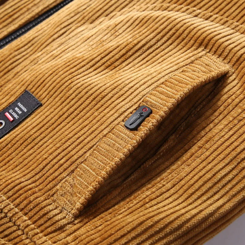 Coupe-Vent Thermique en Velours Côtelé pour Homme, Veste Chaude avec Col en Fourrure, Vêtement d'Extérieur Décontracté, Grande Taille, Hiver