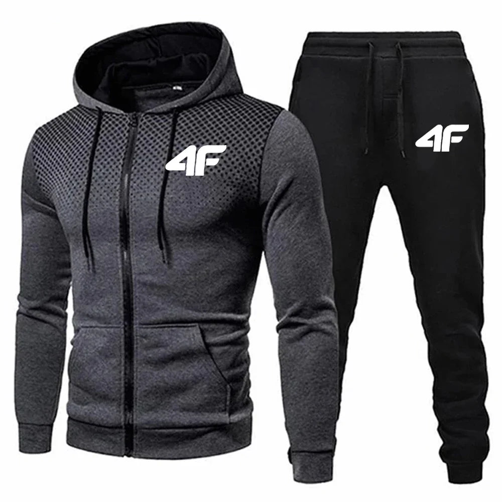 Automne hiver hommes survêtement Jogging pantalons de survêtement 2 pièces ensemble Sport veste à glissière + pantalon de course costume décontracté impression vêtements