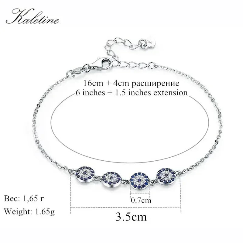 Nouveau Mode Turquie Chanceux Hamsa Quatre Mini Evil Eye Véritable 925 En Argent Sterling Bracelet