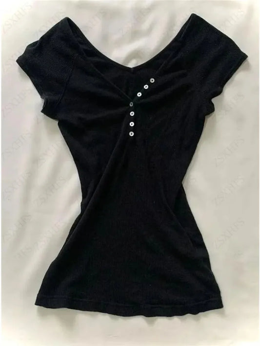 Harajuku Y2k T-shirt Femme Slim Rouge T-shirt Corée Chemises À Manches Courtes Vintage années 2000 Femme Récolte Hauts Esthétique Doux Fille Graphique