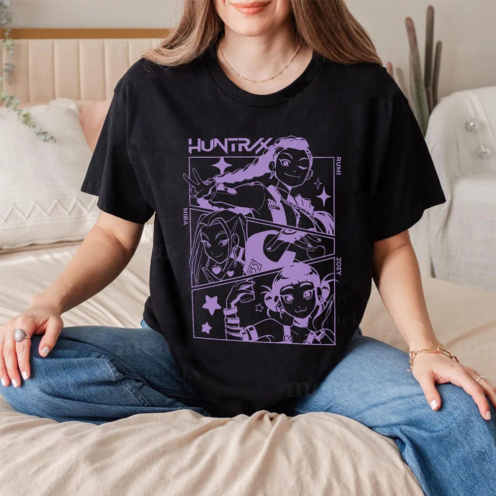 HUNTRIX K-pop Demon Hunter Anime T-shirt imprimé Harajuku col rond chemise décontractée Fans cadeau été Y2K femmes hommes vêtements chauds