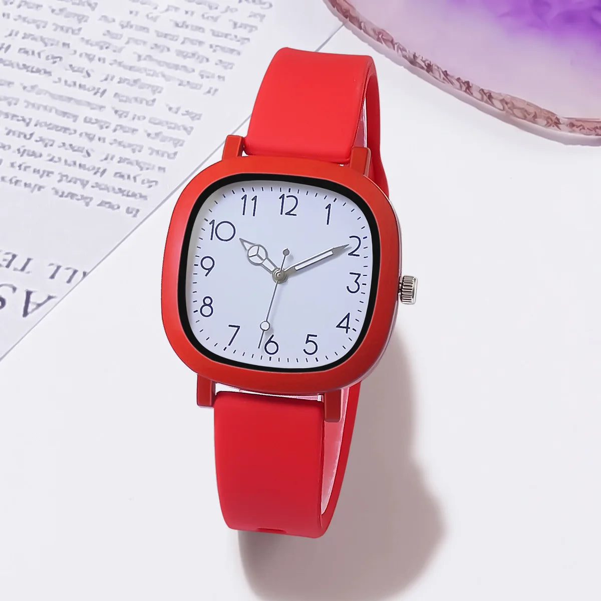 Montre à quartz avec bracelet en silicone, boîtier carré, schème de couleurs MSI,