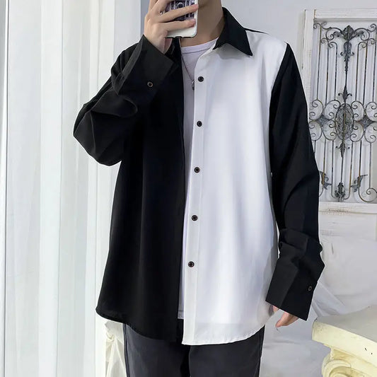 Chemise à manches longues noire et blanche pour homme, style coréen épissé, haute qualité, édition coréenne, printemps et automne, 2024