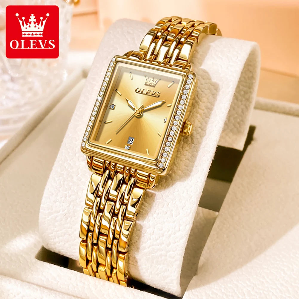OLEVS-Montre à Quartz de Luxe pour Femme, Cadran Carré, Acier Inoxydable, Étanche, Qualité Supérieure,