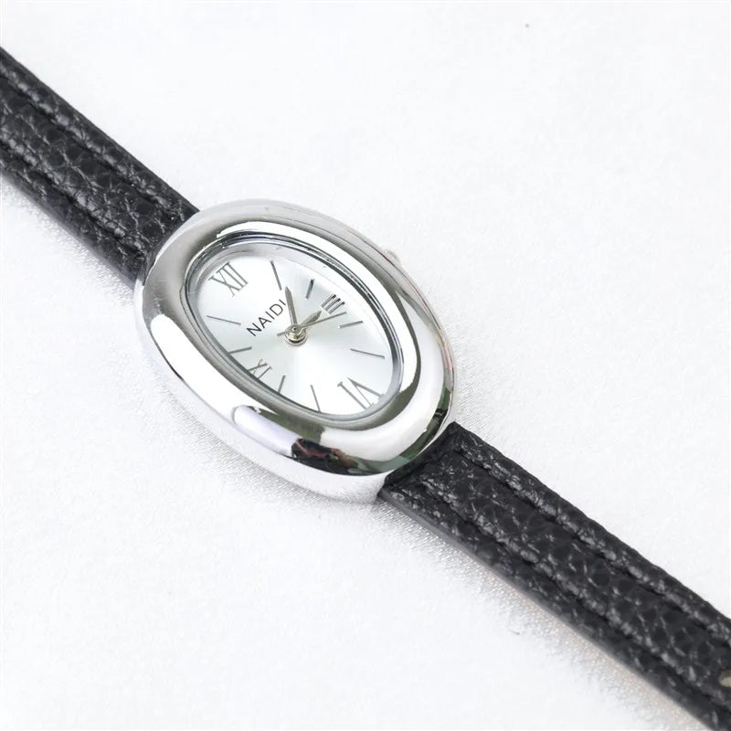 Belles montres ovales pour femmes et filles, bracelet Simple en cuir et acier inoxydable, nouvelle collection 2025