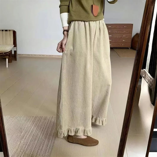 2025 coréen velours côtelé épais jambe large femmes automne hiver bureau dame droite mode tout-match pantalons décontractés pantalons vêtements