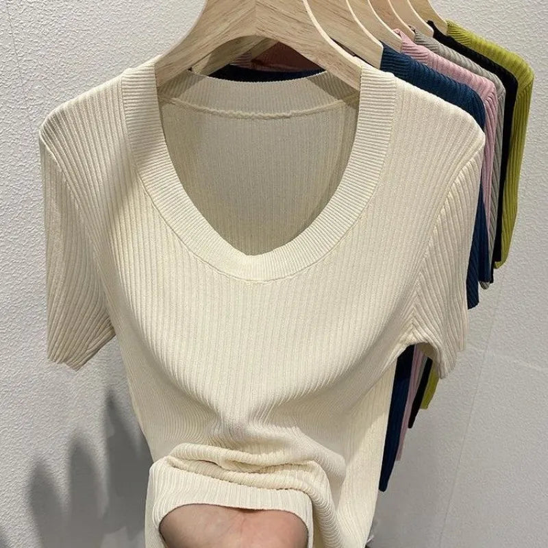 T-shirt d'été polyvalent à manches courtes pour femme, coupe couvertes, haut simple, piedmont Ice InjChic