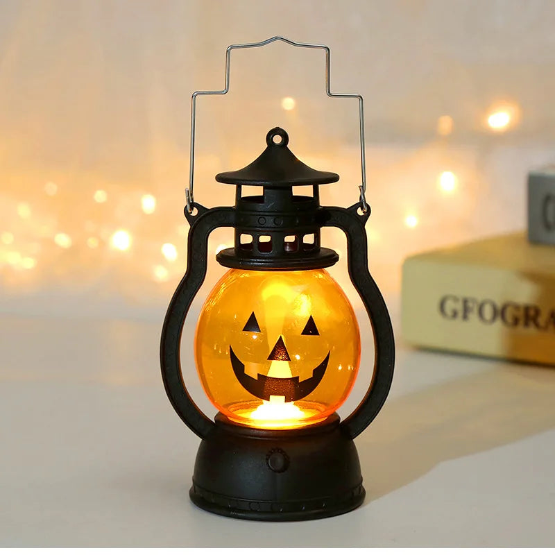 Lanterne à Citrouille LED pour Halloween, Lumière Fantôme, Bougie Rétro, Petite Lampe à Huile, Décoration de Maison, Accessoires d'Horreur