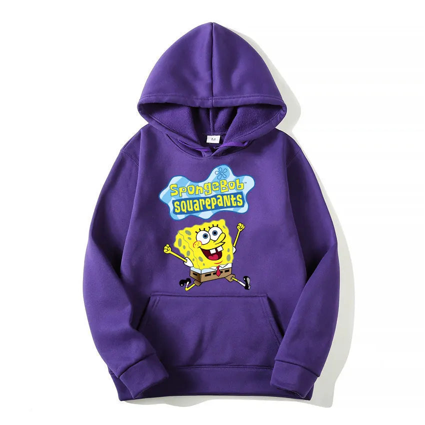 Sweat à capuche Anime Cartoon Bob l'éponge pour hommes et femmes, pull jaune décontracté, vêtements PVD pour couple, printemps, automne, nouveau, 2024