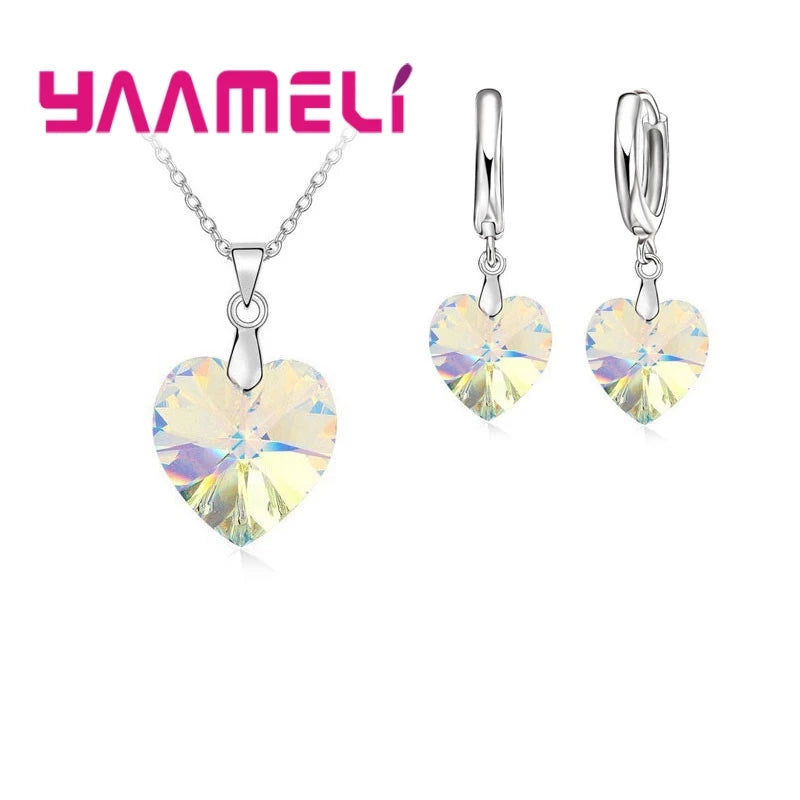 Ensemble de bijoux en forme de coeur d'amour pour femmes, argent regardé 925, patients, mariage, mode, cristal, Pmotpresidence, colliers, boucles d'oreilles