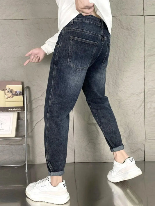 Jean en denim de luxe pour hommes, monochrome, vintage, pantalon élastique délavé, bleu pour l'automne, designer Baggy FJJ, nouveau