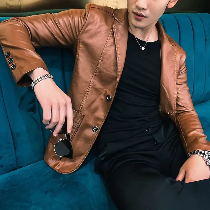 Blouson en Cuir Fin pour Homme, Coupe Slim, Beau Vintage, Vêtements Décontractés, Originaux, Printemps Automne