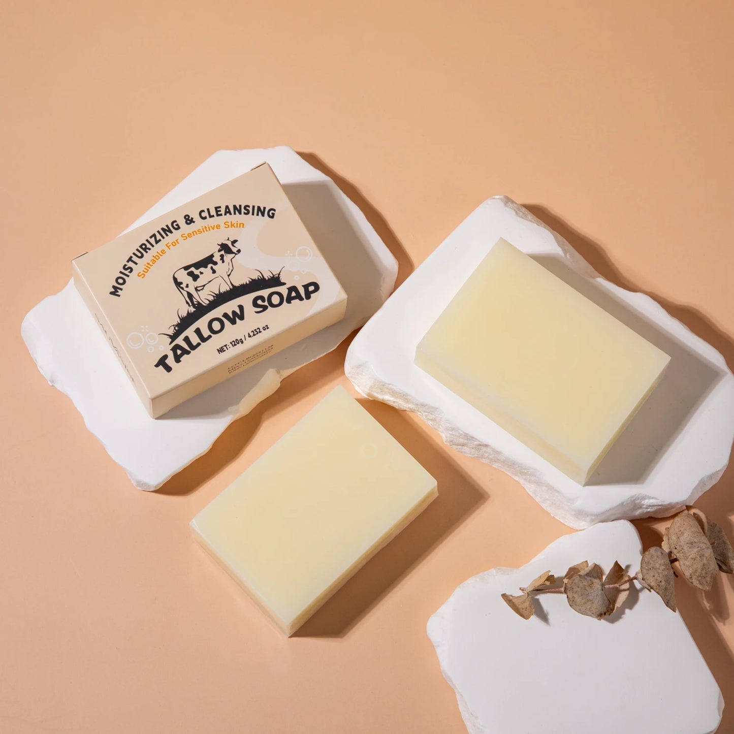 2 pièces/ensemble herbe naturelle alimenté Tallow savon peau hydratant visage et corps lavage boeuf Tallow savon barre artisanale savon de bain soins de la peau