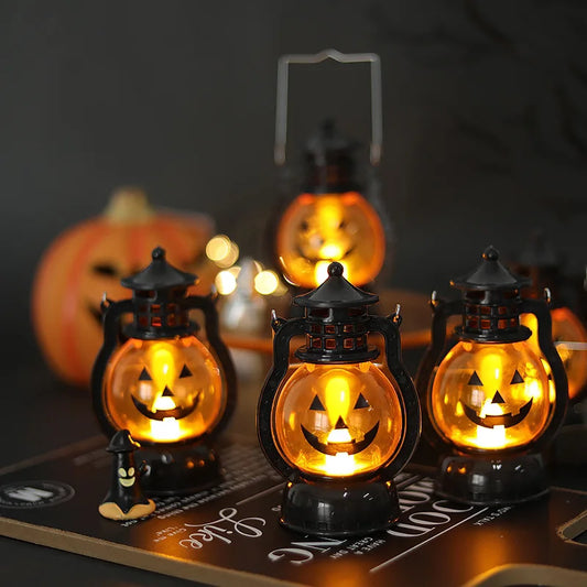 Lanterne à Citrouille LED pour Halloween, Lumière Fantôme, Bougie Rétro, Petite Lampe à Huile, Décoration de Maison, Accessoires d'Horreur