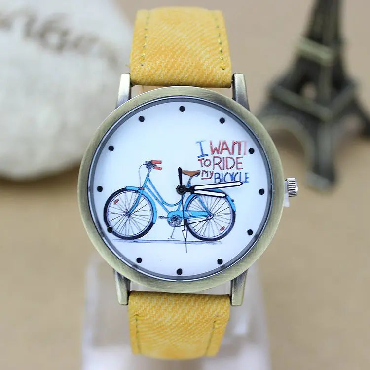 Montre à quartz décontractée pour femme, tissu Jean, bracelet en cuir,
