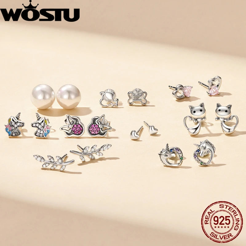 WOSTU boucles d'oreilles cœur fleur 100% argent Sterling 925 perle petites boucles d'oreilles pour femmes mariage fiançailles bijoux cadeaux