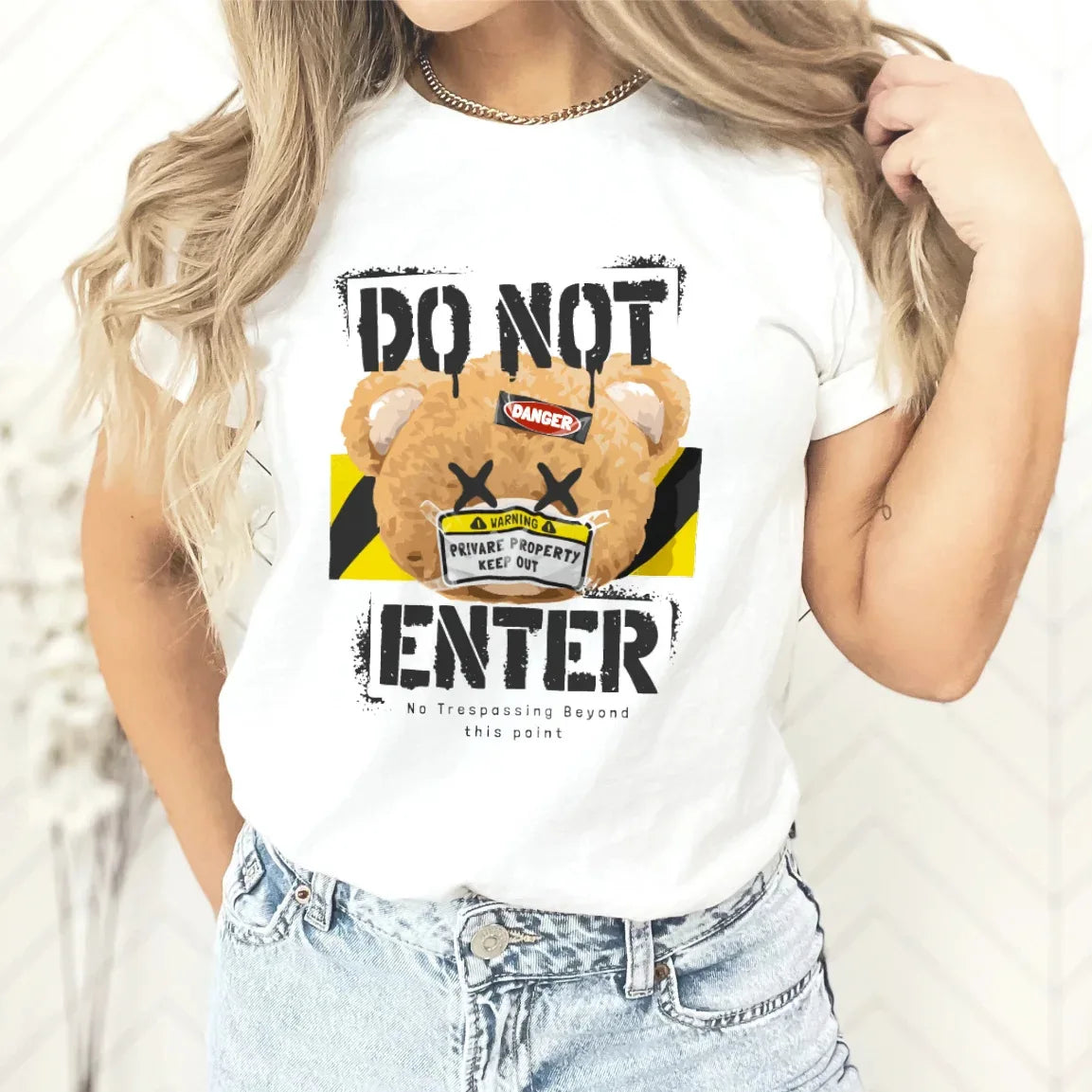 T-shirt imprimé ours en peluche pour femme, haut décontracté à col rond, t-shirts graphiques, vêtements d'été sympas