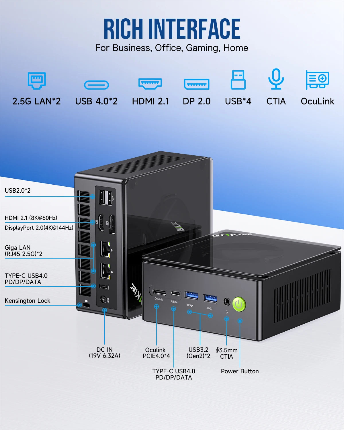 GMKtec K8 Plus Mini PC AMD R7 8845HS 8 cœurs 16 threads DDR5 5600Mhz Pcie 4.0 SSD WIFI6 BT5.2 Win11 Pro ordinateur de jeu de bureau