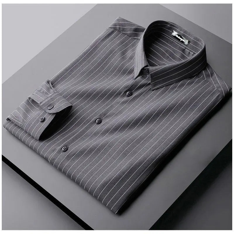 Chemise polyvalente à manches longues pour hommes, robe d'affaires décontractée, sans fer, col polo, rayure, mode coréenne, printemps et automne, nouveau, 2023