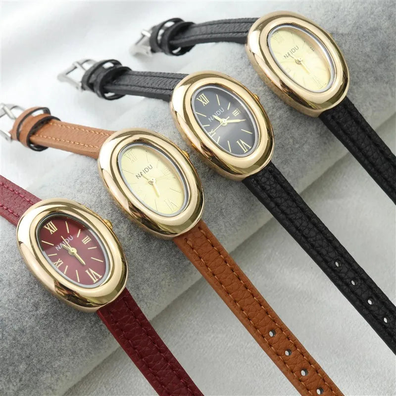 Belles montres ovales pour femmes et filles, bracelet Simple en cuir et acier inoxydable, nouvelle collection 2025