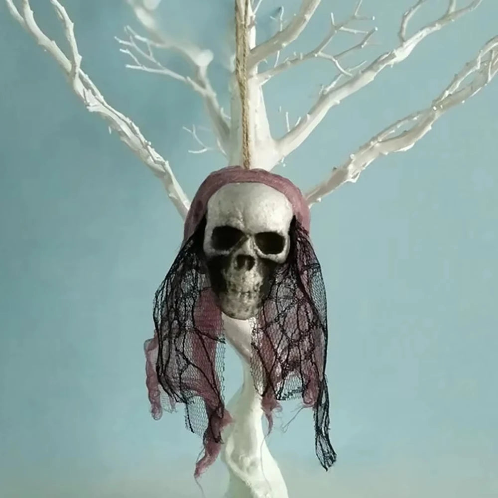 Décorations de crâne d'halloween, ornements suspendus de crâne en mousse, tête d'os de vêtements de mariée, accessoires de décoration d'horreur de maison hantée